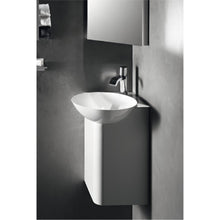 Load image into Gallery viewer, WP.INSERT5 5245 000 110 corner washplace in white glassed steel with base cabinet in anthracite brown with tap hole, without overflow
