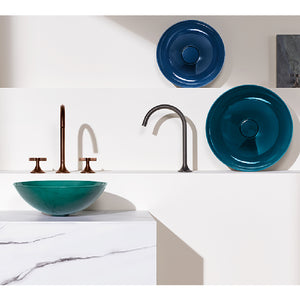 Alape 3900 000 092 Aqua dish basin D300mm in deep blue without tap hole and overflow, with drain valve and valve cap