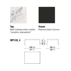 IMT120_4C Small Table, 1200w x 900d x 450h mm, Top Matt Carrara White Marble 0890M, Frame Painted Black Chrome 0170M