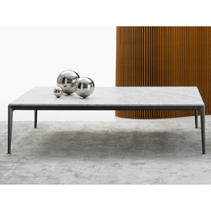 IMT120_4C Small Table, 1200w x 900d x 450h mm, Top Matt Carrara White Marble 0890M, Frame Painted Black Chrome 0170M