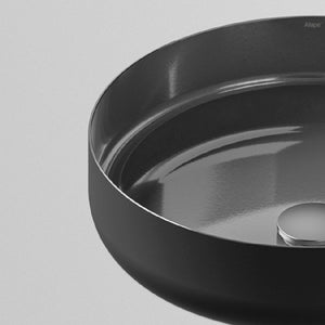 Ab.So450.1 3503000190 Round Basin Made Of Enamelled Pressed Steel 450 X 115 mm in Dark Iron with Drain Valve