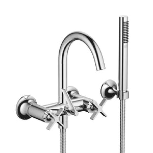 VAIA 25133809-00   Wall-mounted Exposed Twin Handle Bath Mixer w/Handshower Set in Polished Chrome