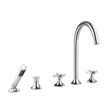 Load image into Gallery viewer, VAIA 27522809-00 Deck-mounted Twin Handle Bath Mixer w/Handshower Set in Polished Chrome
