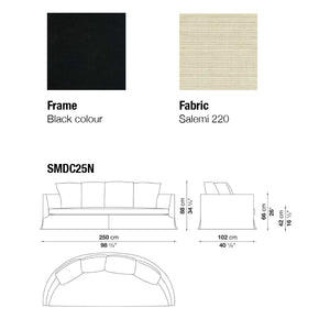 SMDC25N Sofa with back cushions, 2500w x 1020d x 880h mm, Frame Black colour 0154N, Fabric Salemi 2547220
