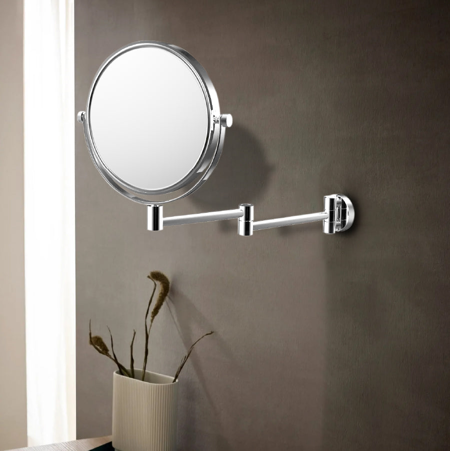 1094 001 10 Shaving and cosmetic mirror Ø 200 mm in chrome with  two arms and 3 magnifying glass
