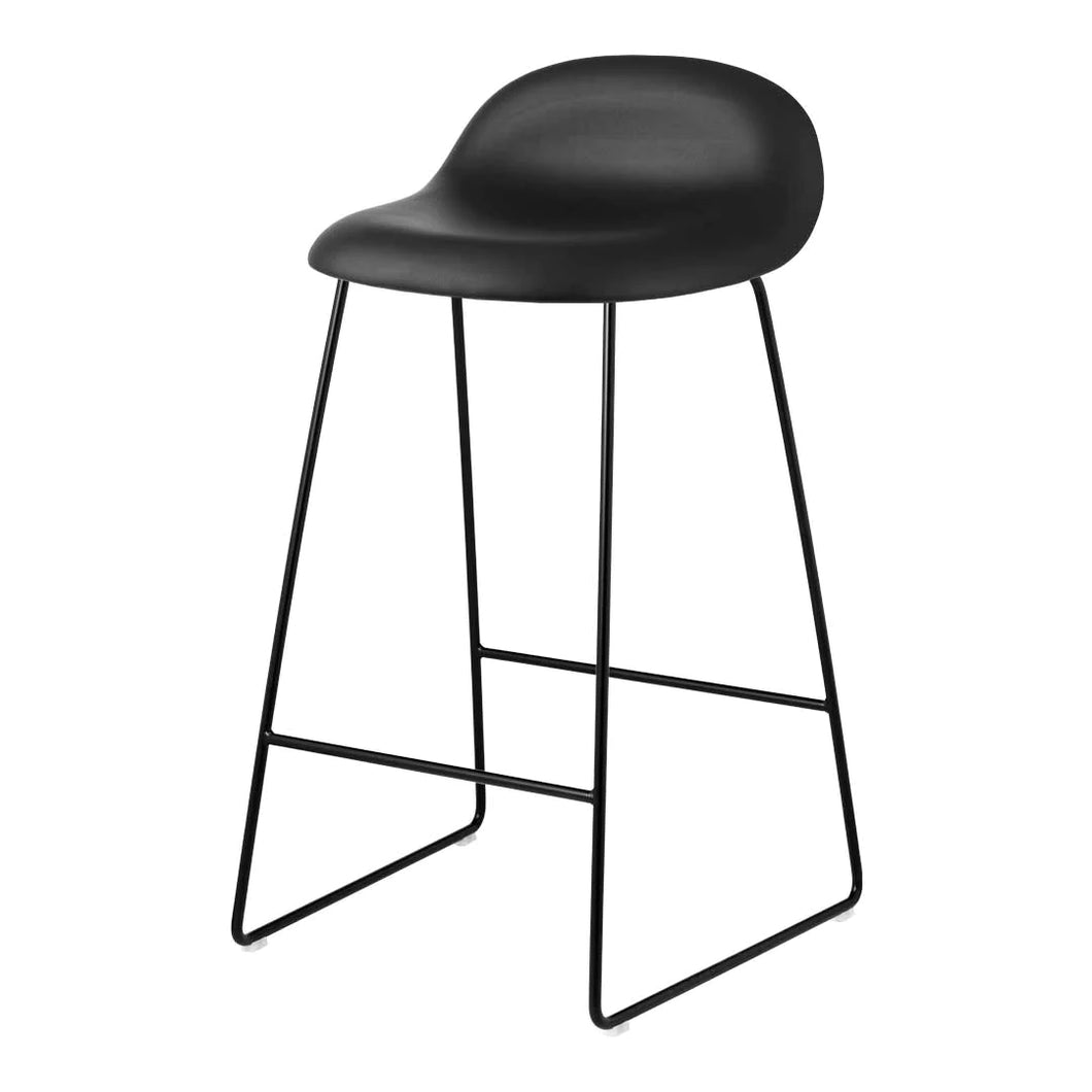 Gubi 3D 10047 Bar stool Fully Upholstery with Sledge base, 440w x 450d x 890h mm, Frame Black Semi Matt Base, Leather Dunes 21003 Black