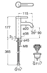 A5A3A9EC00 (EU) ONA basin mixer with click clack waste in chrome