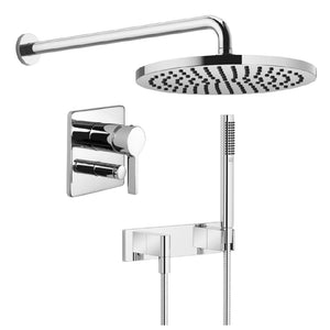 2-way bath & shower mixer with concealed part, hand shower and 220mm diameter wall mounted rain shower in chrome
