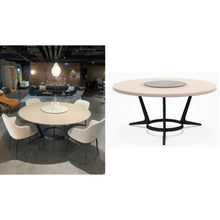 Load image into Gallery viewer, Astrum LXA11G Round table Dia. 1650 x 760 mm finish in sand beige glossy with graphite painted frame with  Astrum LXA7V swivel tray Dia. 650 mm in glossy calacatta white marble
