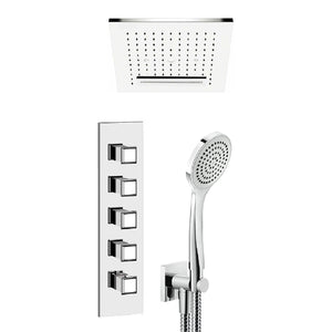 Colour 32848.238 Overhead Shower ceiling/suspended version with rain/waterfall/spary functions, 59123.031 Rilievo shower set in chrome, Basin Mixer in Chrome
