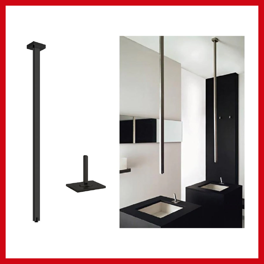 Rettangolo 20099.299 Ceiling-Mount Basin Spout in Xl Black with Rettangolo 26105.299 Separate Control for Basin Mixer, in  black