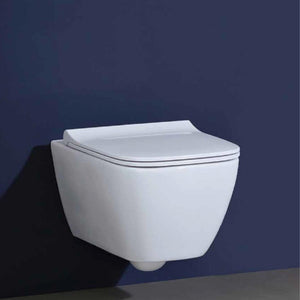 Smyle square wall-hung rimless WC bowl with Square slim design WC seat in white