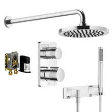 Load image into Gallery viewer, 2-way Thermostatic Mixer with concealed part, hand shower and 220mm diameter wall mounted rain shower in Chrome
