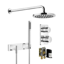 Load image into Gallery viewer, 2-way Thermostatic Mixer with concealed part, hand shower and 220mm diameter wall mounted rain shower in Chrome
