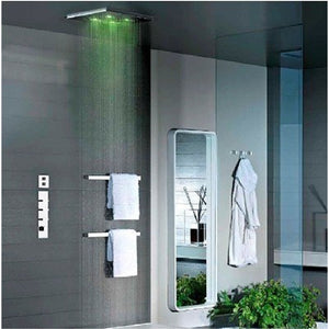 32948.238 Ceiling/suspended ceiling version with RAIN/WATERFALL/SPRAY functions in Steel Mirror, 41510.031_43109.031 Thermostatic Mixer with 5 Separate Exits, Lateral body jetsx2, 27818979-00 hand shower set in Chrome