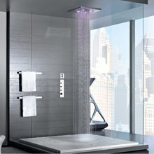 Load image into Gallery viewer, 32948.238 Ceiling/suspended ceiling version with RAIN/WATERFALL/SPRAY functions in Steel Mirror, 35079.031 Thermostatic Mixer with 4 Separate Exits, 27818979-00 hand shower set in Chrome
