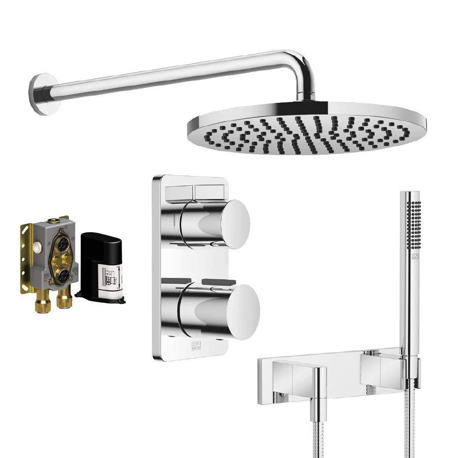 LuLu 36426710-00 two-way thermostatic mixer with 3542597090 concealed part, 28679970-00 wall mounted headshower Dia 300 & 27802892-00 hand shower set in Chrome