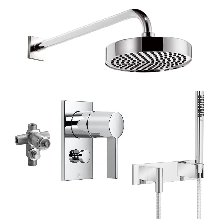 36.115.670.00 Imo Xstream 2-way mixer with 35115970.90 concealed part, 28.548.780.00 Shower with Wall Fixing  450mm & 27818979-00 Handshower Set Finish : Chrome Plated