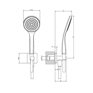 44634.031 Two Ways Mixer? External Part with 38473.031 Built-In Part, 59123.031 shower set in chrome, 47257.238 wall-mounted showerhead in mirror steel
