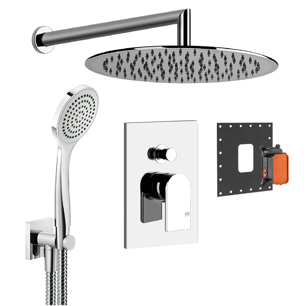 44634.031 Two Ways Mixer? External Part with 38473.031 Built-In Part, 59123.031 shower set in chrome, 47257.238 wall-mounted showerhead in mirror steel