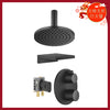 2-way thermostatic mixer with concealed part, ceiling rain shower and cascade spout in matt black