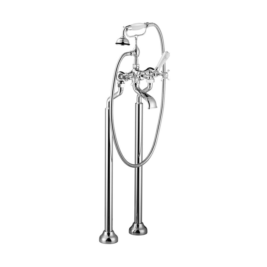 Edwardian 25.943.581.06 Free-Standing Bath-Shower Mixer with Stand Pipes in Platinum Matt