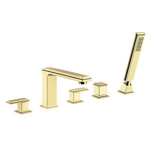 Eleganza 46040.080 Five-Hole Bath Mixer in Gold Ccp with Tub-Filler Spout and Diverter in Gold Ccp