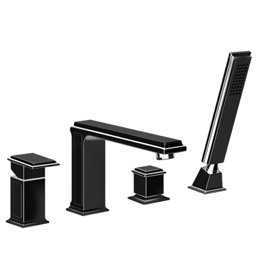 Eleganza 46037.706 Four-Hole Bath Mixer in Black Metal Pvd with Tub-Filler Spout and Diverter