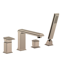 Load image into Gallery viewer, 46037.727 Eleganza four-hole bath mixer in brushed brass PVD with hand shower and diverter
