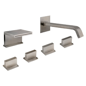 Rettangolo 20191.149 Bath Group Waterfall Spout with Counter Separate Control and Rettangolo XL 26200.149 wall-mounted spout with counter separate in finox