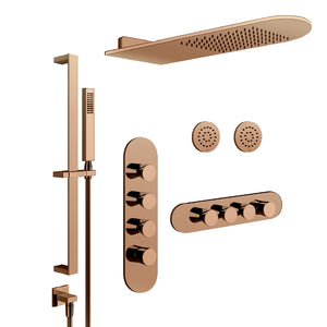 Cono 3-way control with wall mounted head shower, hand shower set and two pieces Oxygene lateral shower head