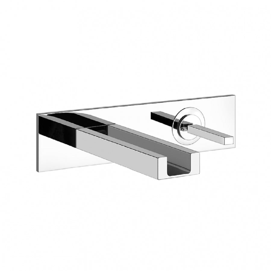 Wall mounted basin mixer with LED waterfall spout in chrome
