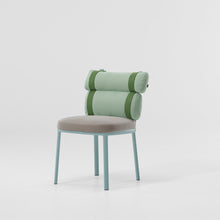Load image into Gallery viewer, Roll Chair in Aquamarine Aluminum 107 and Lagoon Laminate 249 and Caribbean Laminate 298 and Green straps 039
