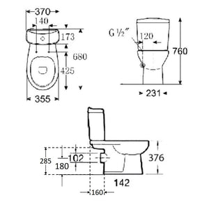 A34845F000 Atena round front syphonic P-trap bowl, Z3434A2000 Victoria cistern dual flush, Z80N01200 Atena/Paola slow-closing sear & cover
